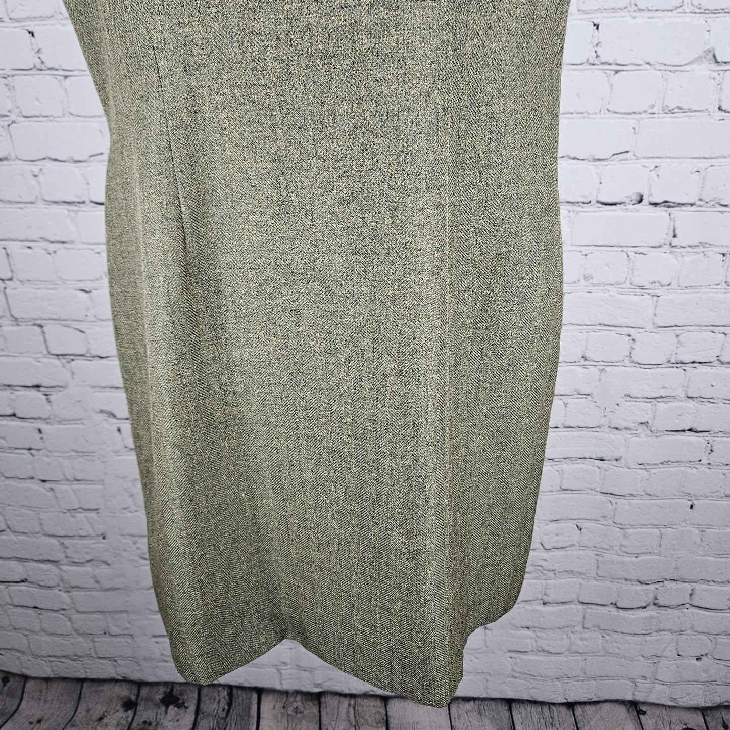 VTG Villager Liz Claiborne Green Herringbone Floral Sheath Lined Midi Dress 12P