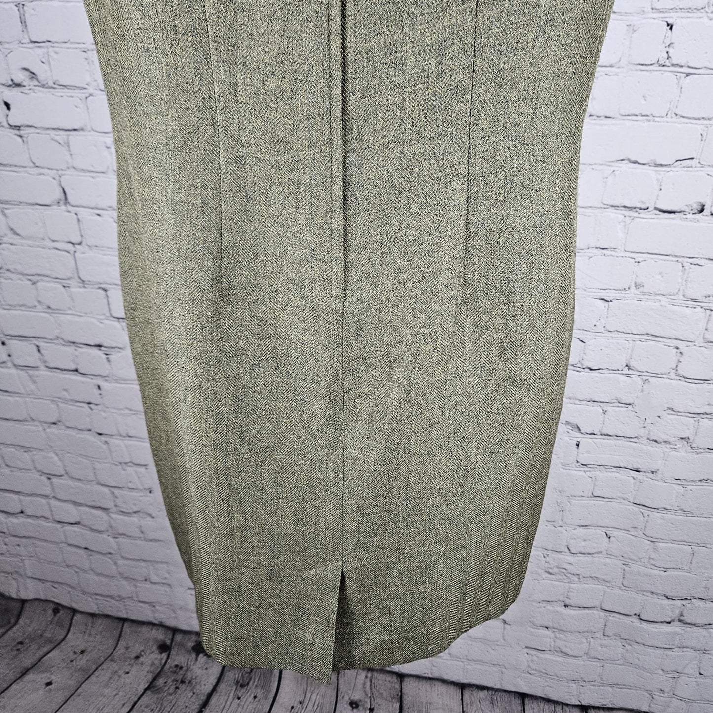 VTG Villager Liz Claiborne Green Herringbone Floral Sheath Lined Midi Dress 12P