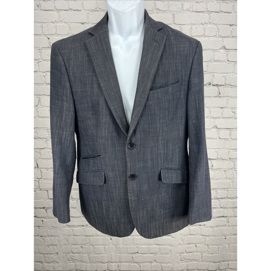 Billy London Grey Blue Cotton Blend 2 Button Double Vent Blazer Sport Coat 38S
