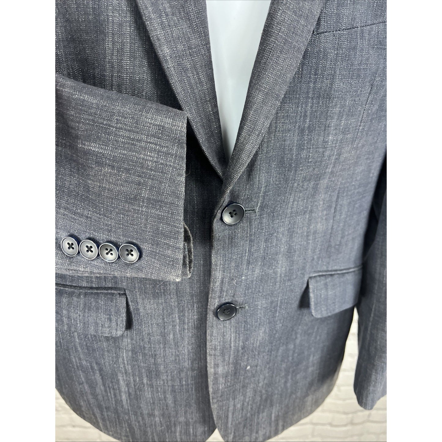 Billy London Grey Blue Cotton Blend 2 Button Double Vent Blazer Sport Coat 38S