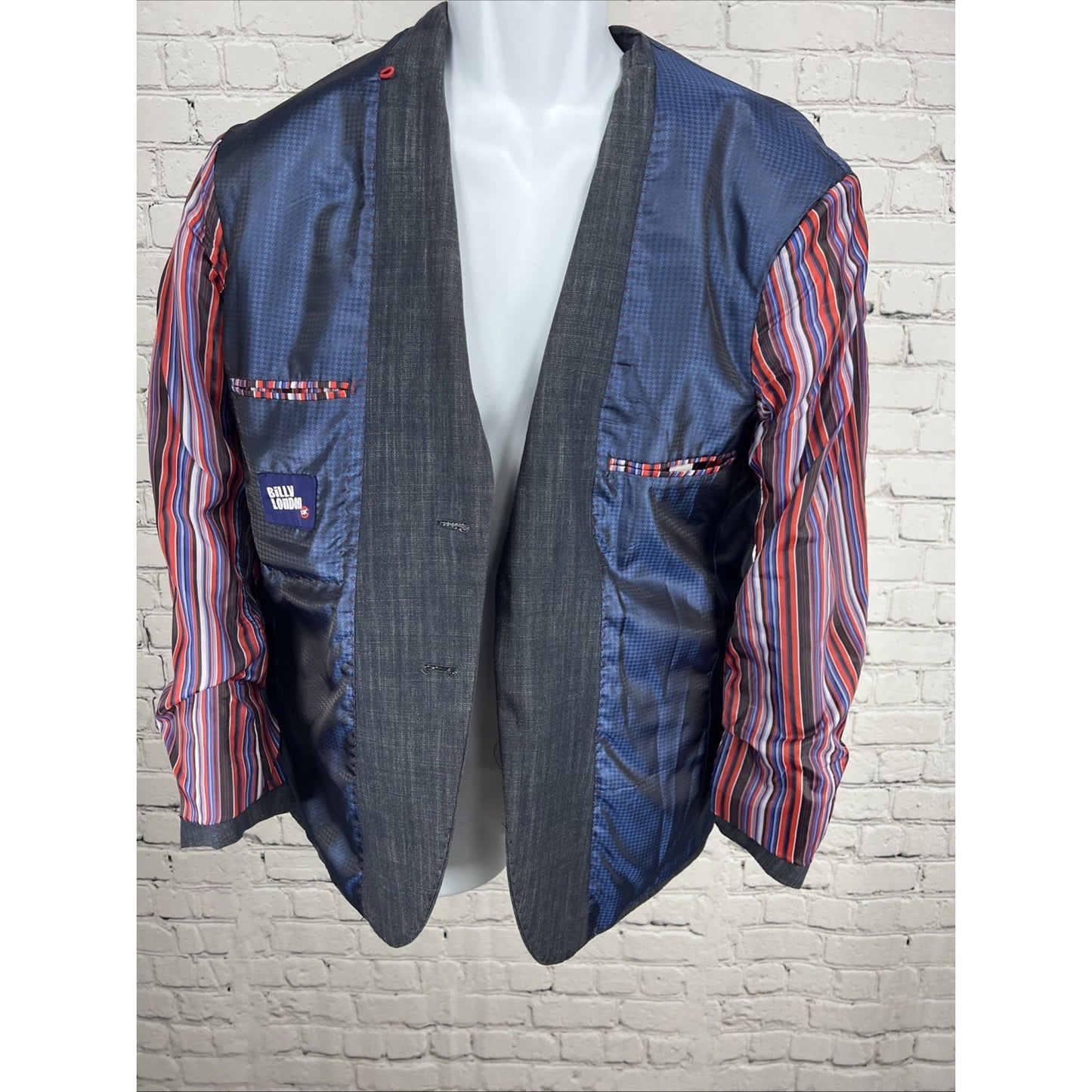Billy London Grey Blue Cotton Blend 2 Button Double Vent Blazer Sport Coat 38S