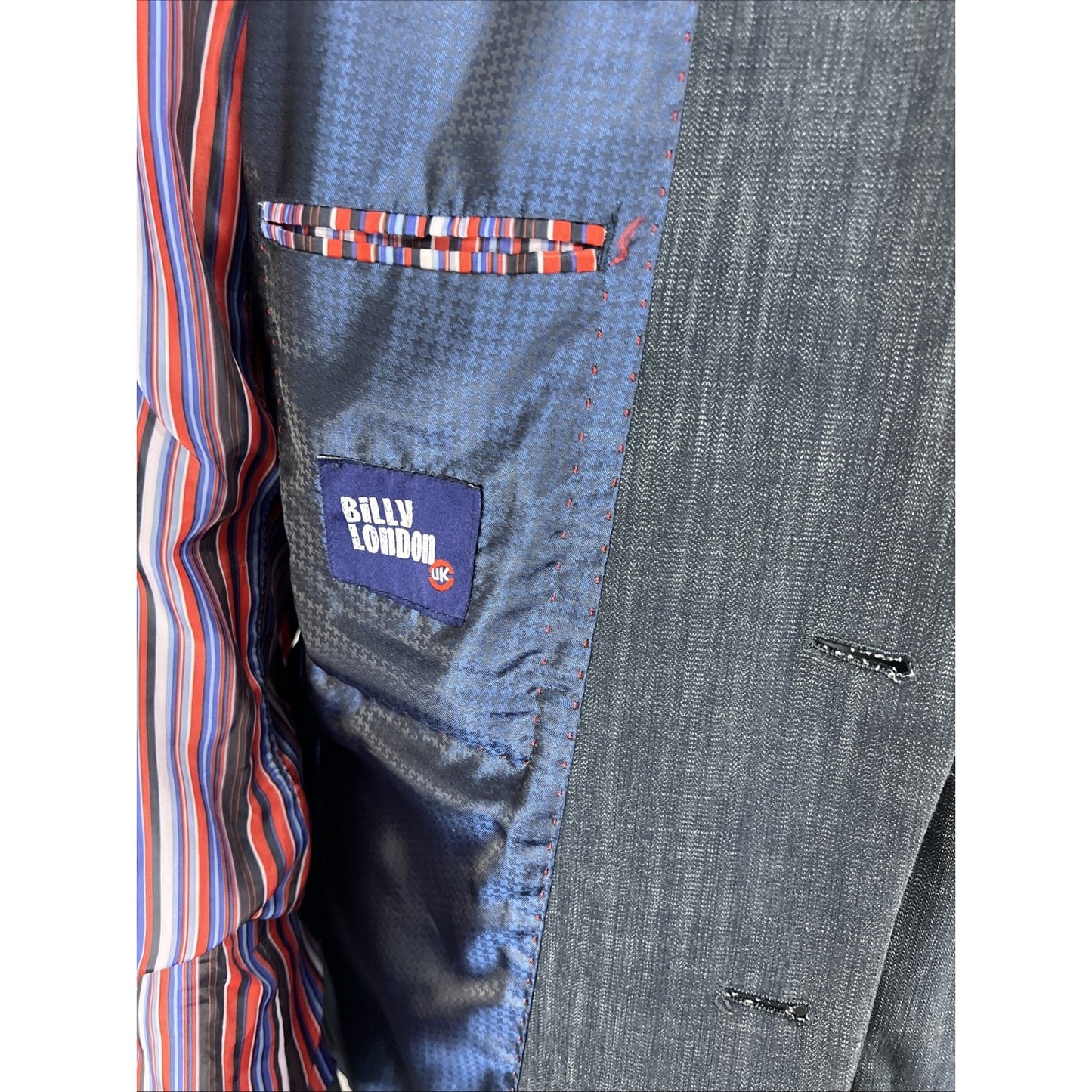 Billy London Grey Blue Cotton Blend 2 Button Double Vent Blazer Sport Coat 38S