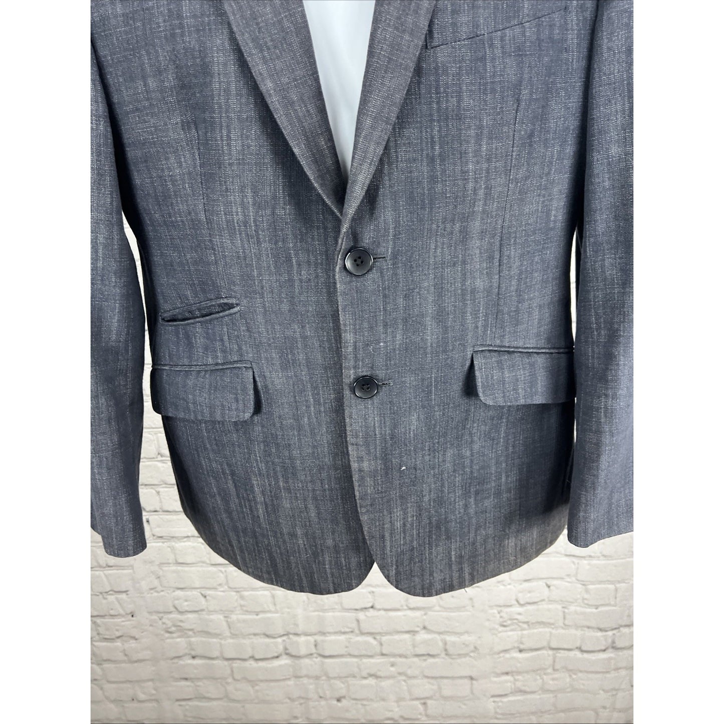 Billy London Grey Blue Cotton Blend 2 Button Double Vent Blazer Sport Coat 38S