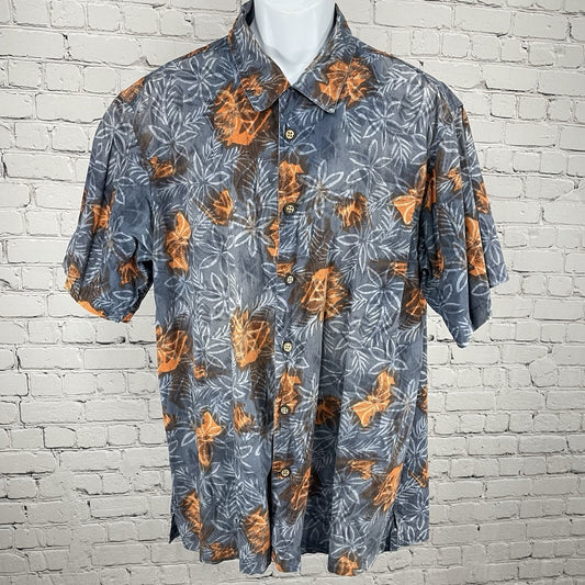 M.E. Sport Blue 100% Cotton Floral Hawaiian Button Up Short Sleeve Shirt Size XL