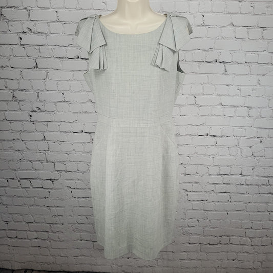 J.CREW Gray Wool Sleeveless Ruffled Shoulder Lined Back Slit Zip Sheath Dress 6