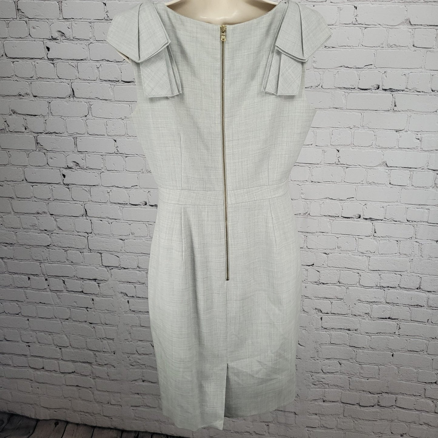 J.CREW Gray Wool Sleeveless Ruffled Shoulder Lined Back Slit Zip Sheath Dress 6