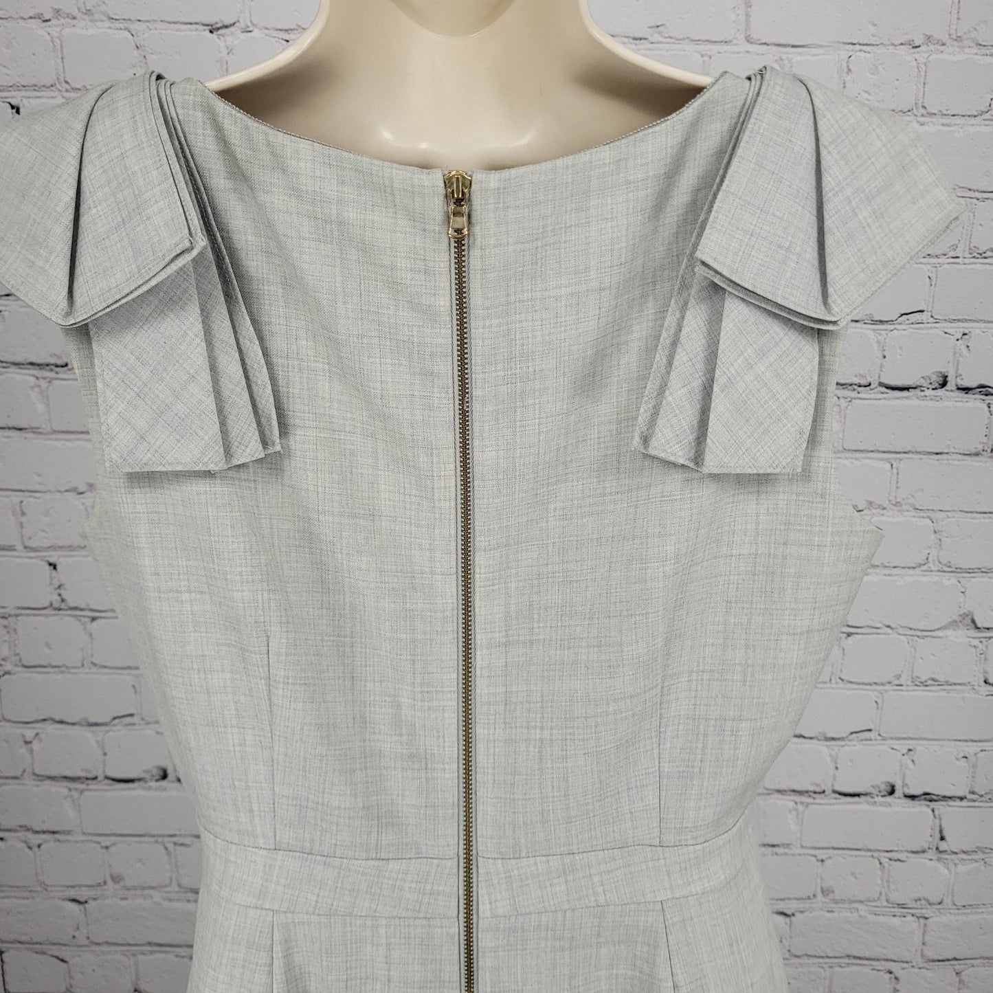 J.CREW Gray Wool Sleeveless Ruffled Shoulder Lined Back Slit Zip Sheath Dress 6