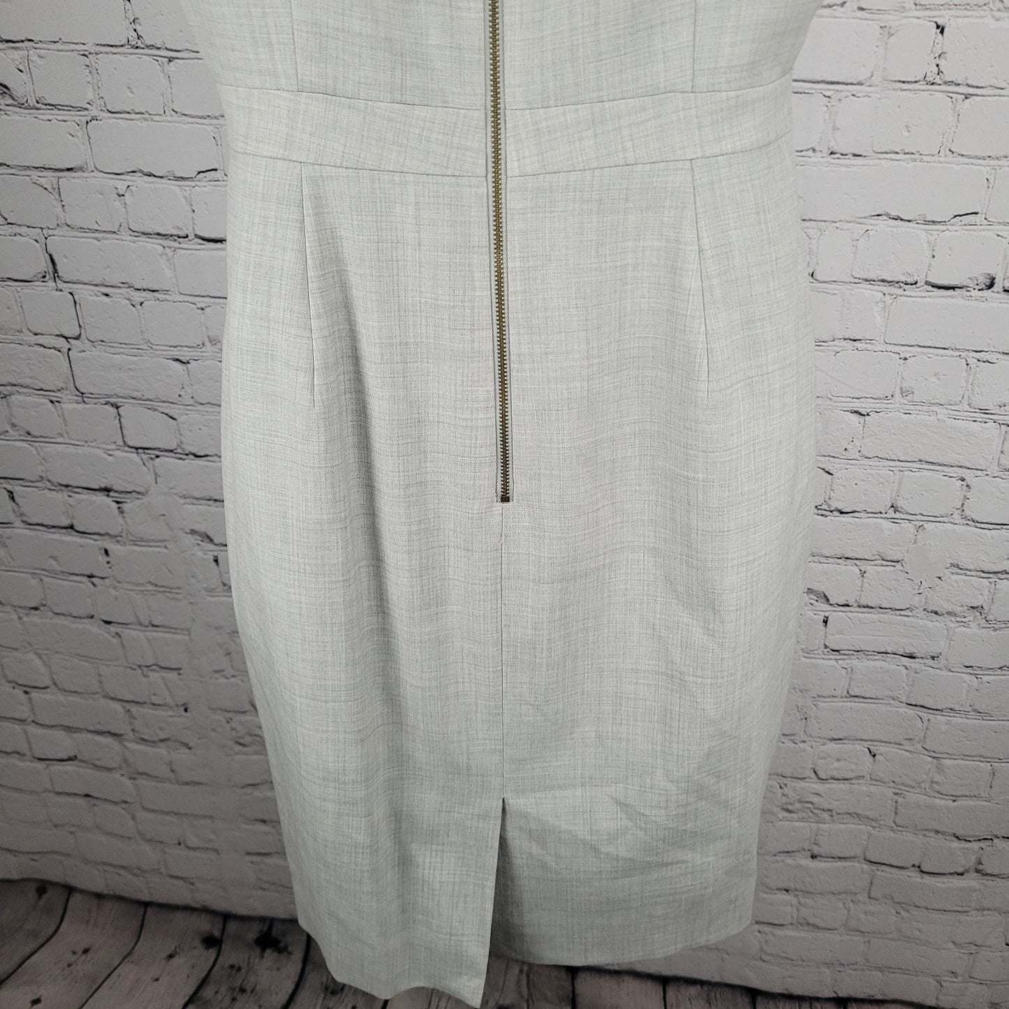 J.CREW Gray Wool Sleeveless Ruffled Shoulder Lined Back Slit Zip Sheath Dress 6