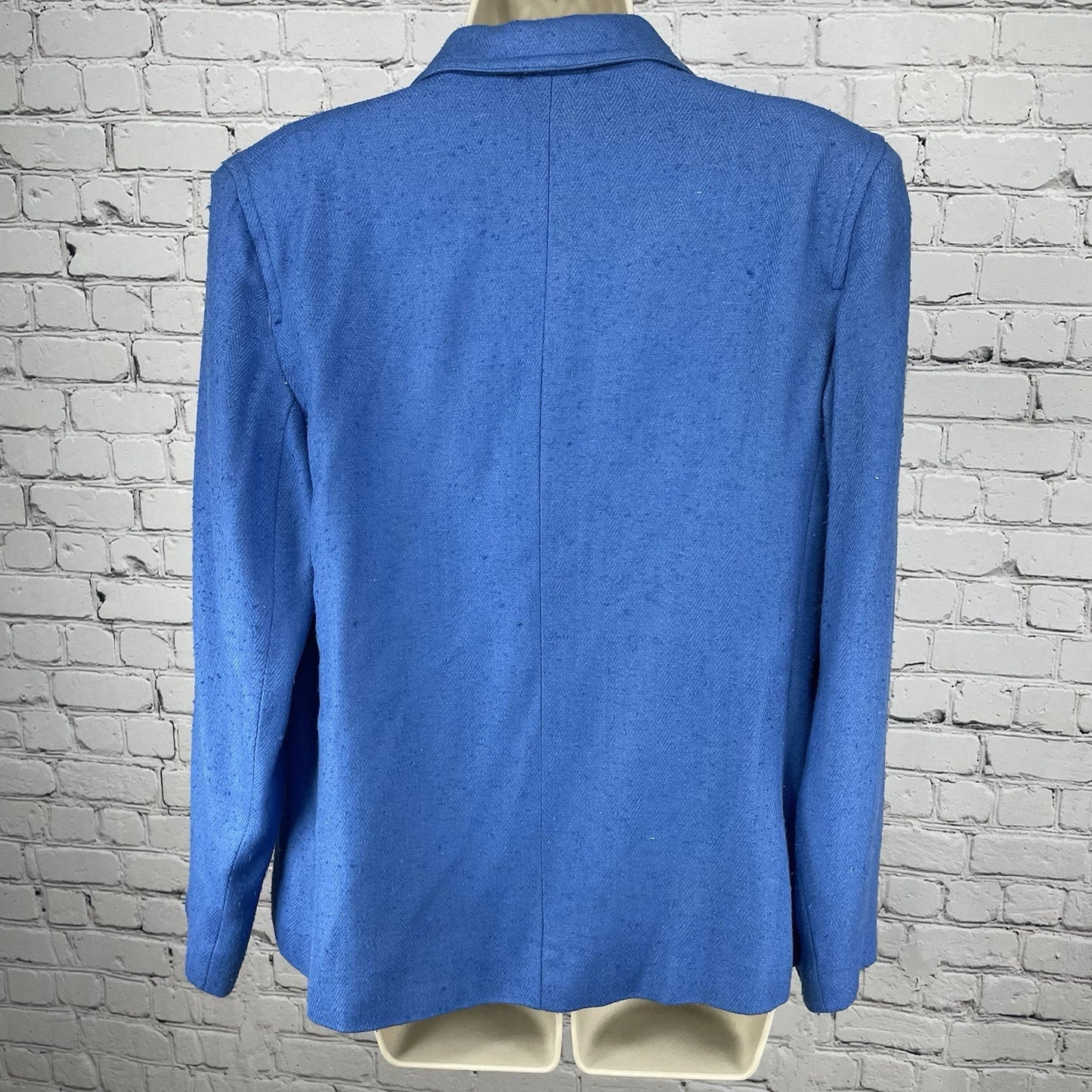 VTG NWD Alicia JC Penney Blue 100% Silk Textured Herringbone Blazer Jacket 16