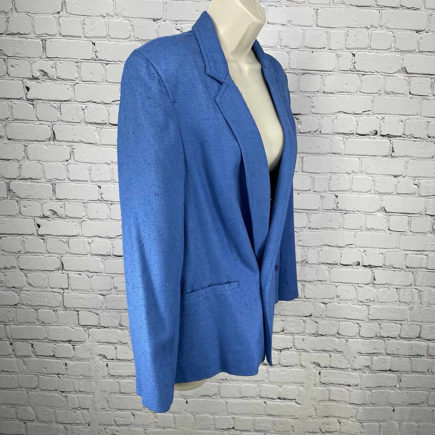 VTG NWD Alicia JC Penney Blue 100% Silk Textured Herringbone Blazer Jacket 16