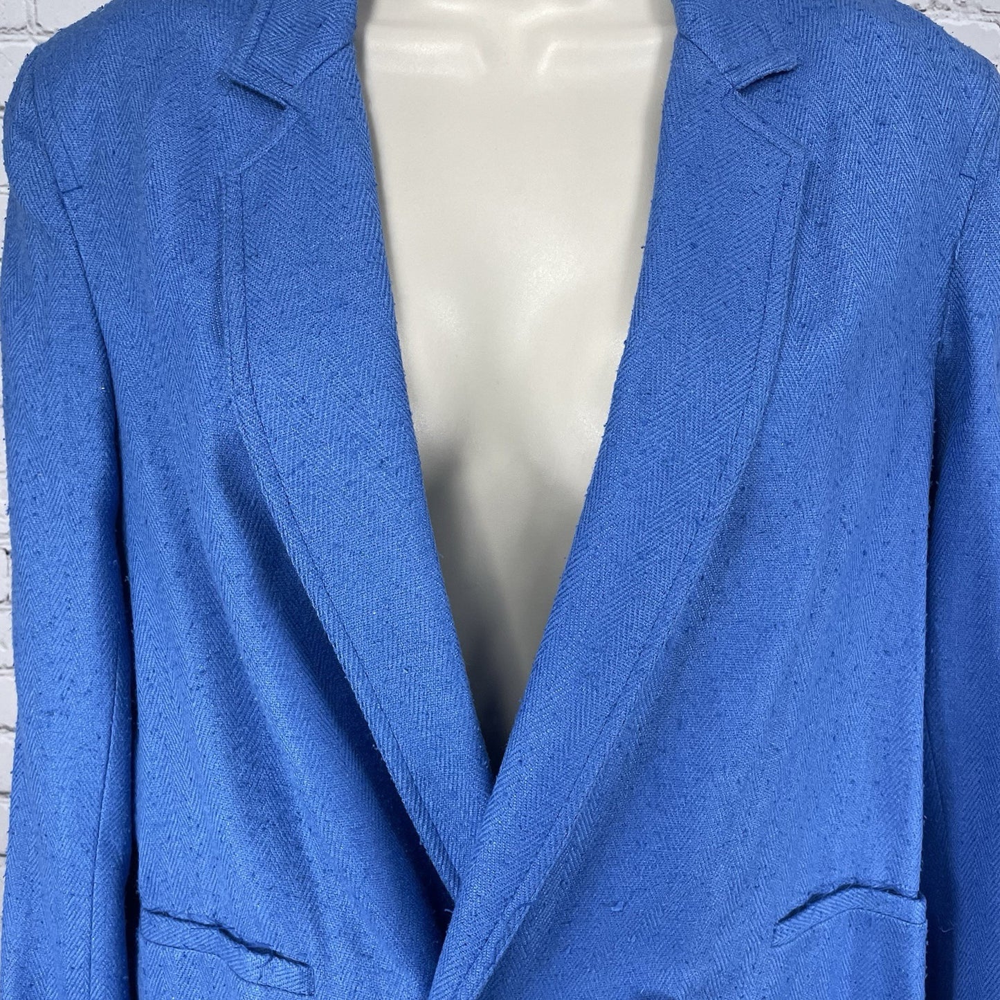 VTG NWD Alicia JC Penney Blue 100% Silk Textured Herringbone Blazer Jacket 16