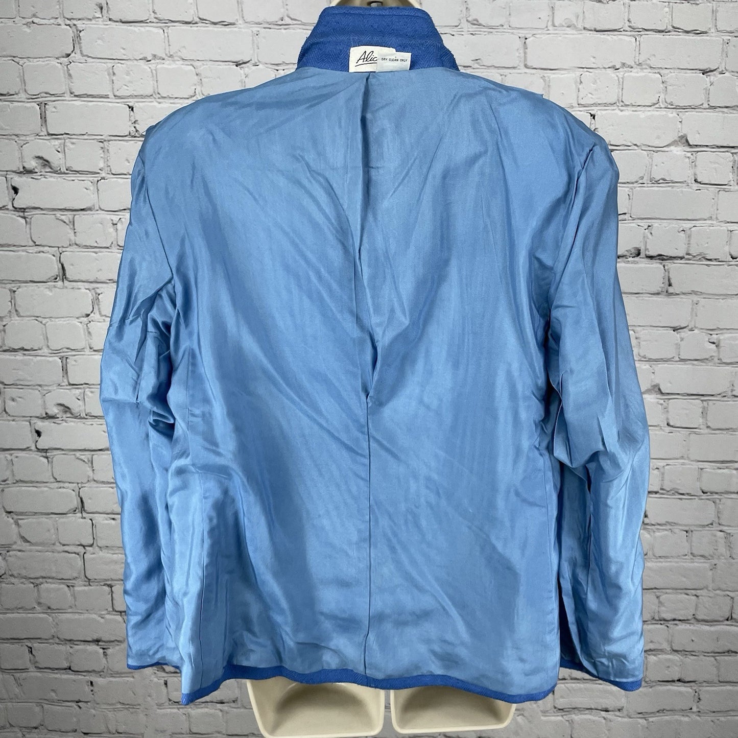 VTG NWD Alicia JC Penney Blue 100% Silk Textured Herringbone Blazer Jacket 16