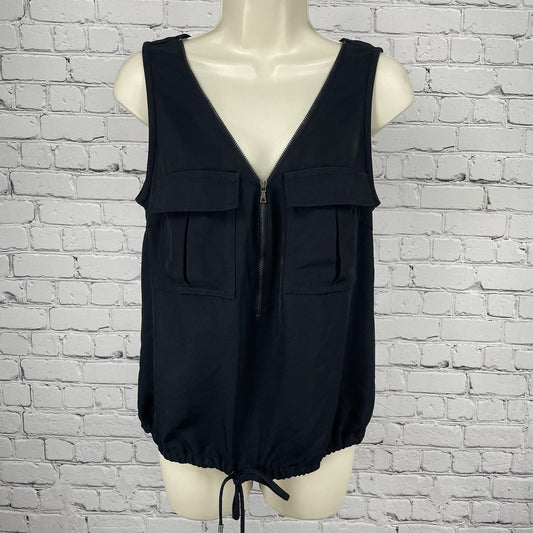 Trina Turk Black Karmandy 1/2 Zipped Pockets USA Sleeveless Tank Top Small S
