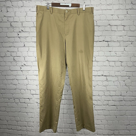 Hart Schaffner Marx Brown Flat Front Tapered Cotton Dress Pants Slacks (36x32)