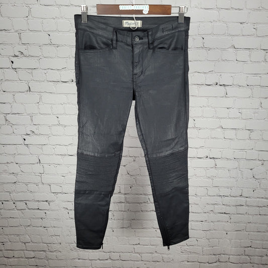 Madewell Black Waxed Skinny Skinny Moto Mid Rise Ankle Zip Pants Size 27 (27x27)
