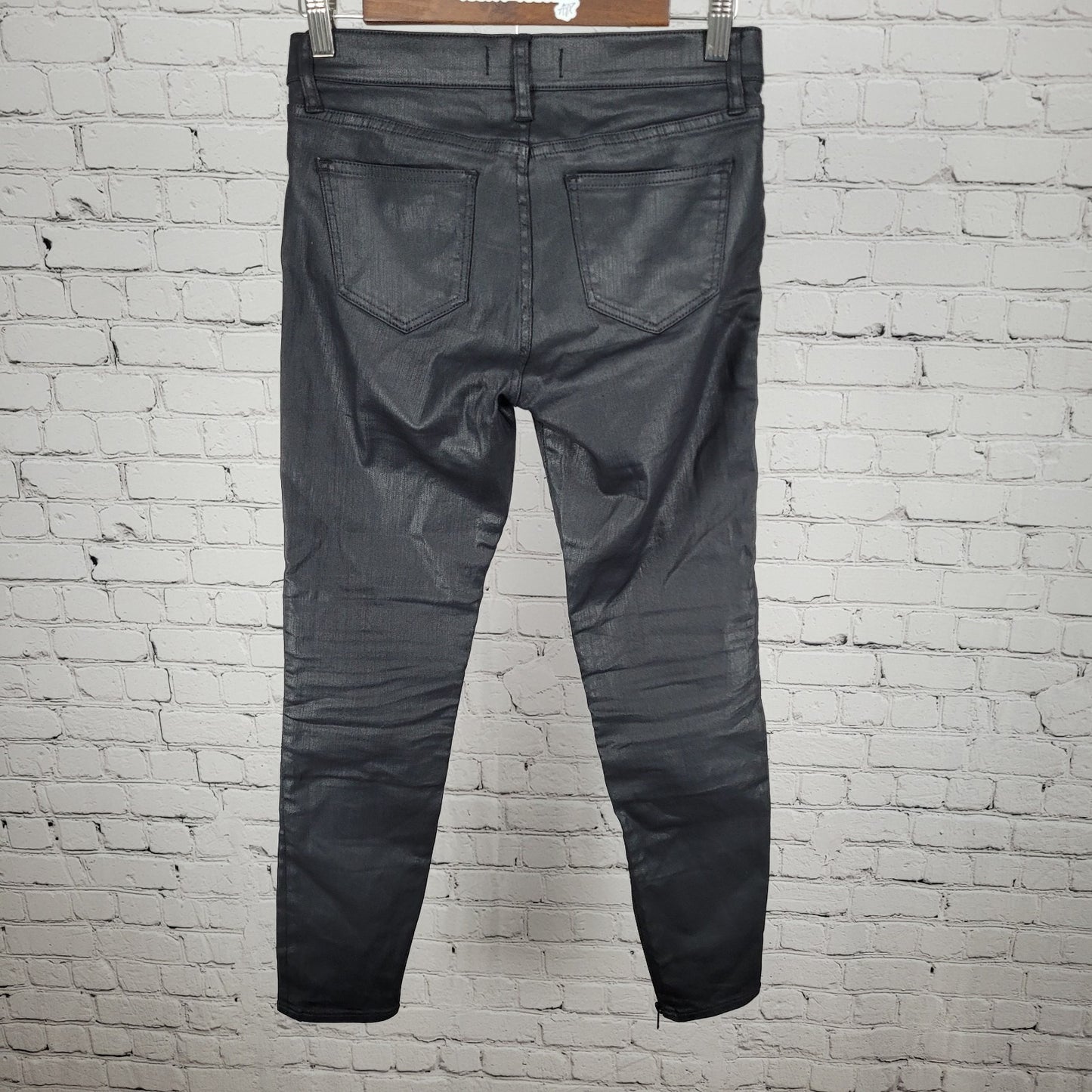 Madewell Black Waxed Skinny Skinny Moto Mid Rise Ankle Zip Pants Size 27 (27x27)