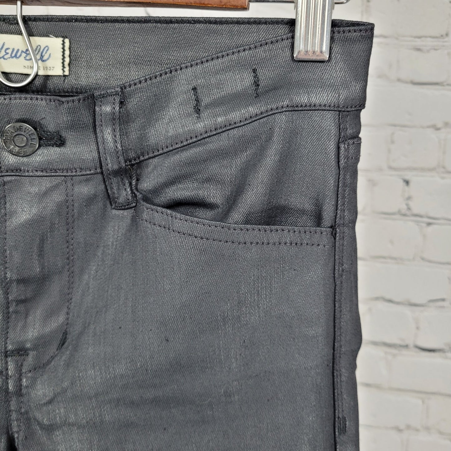Madewell Black Waxed Skinny Skinny Moto Mid Rise Ankle Zip Pants Size 27 (27x27)