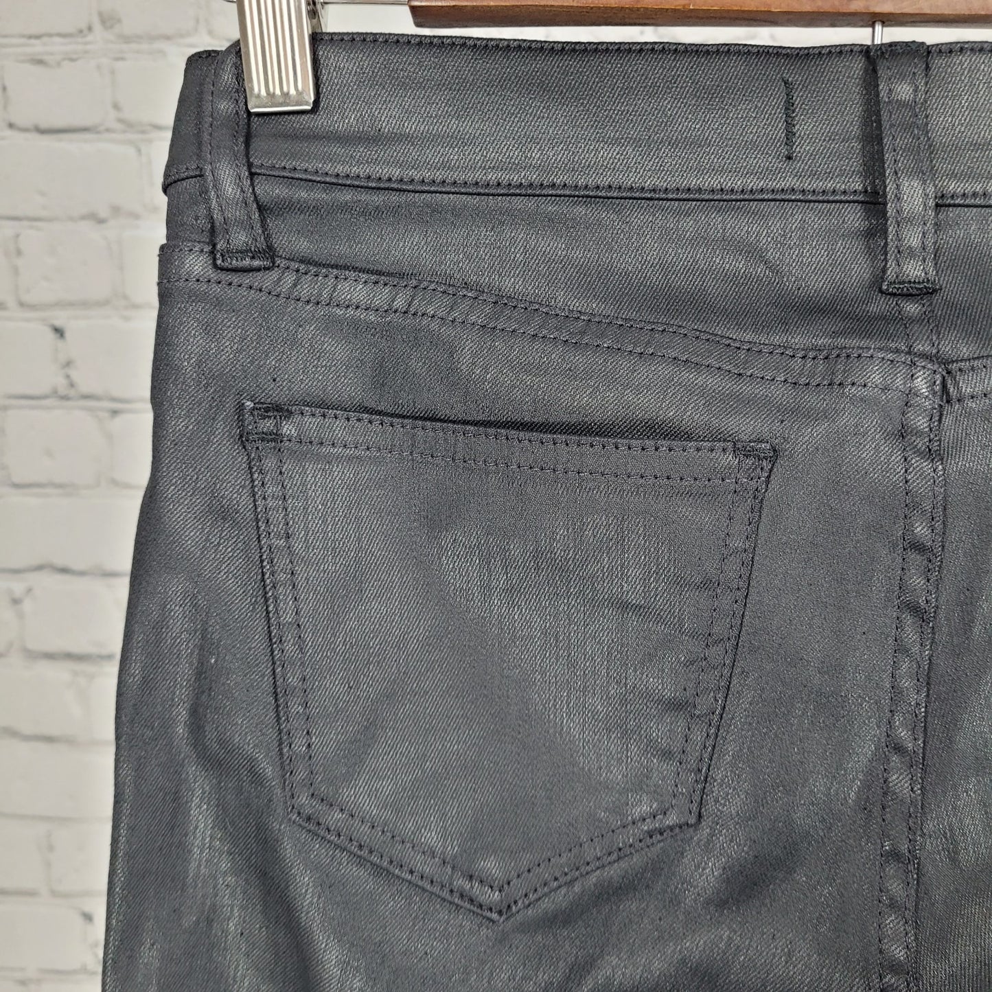 Madewell Black Waxed Skinny Skinny Moto Mid Rise Ankle Zip Pants Size 27 (27x27)