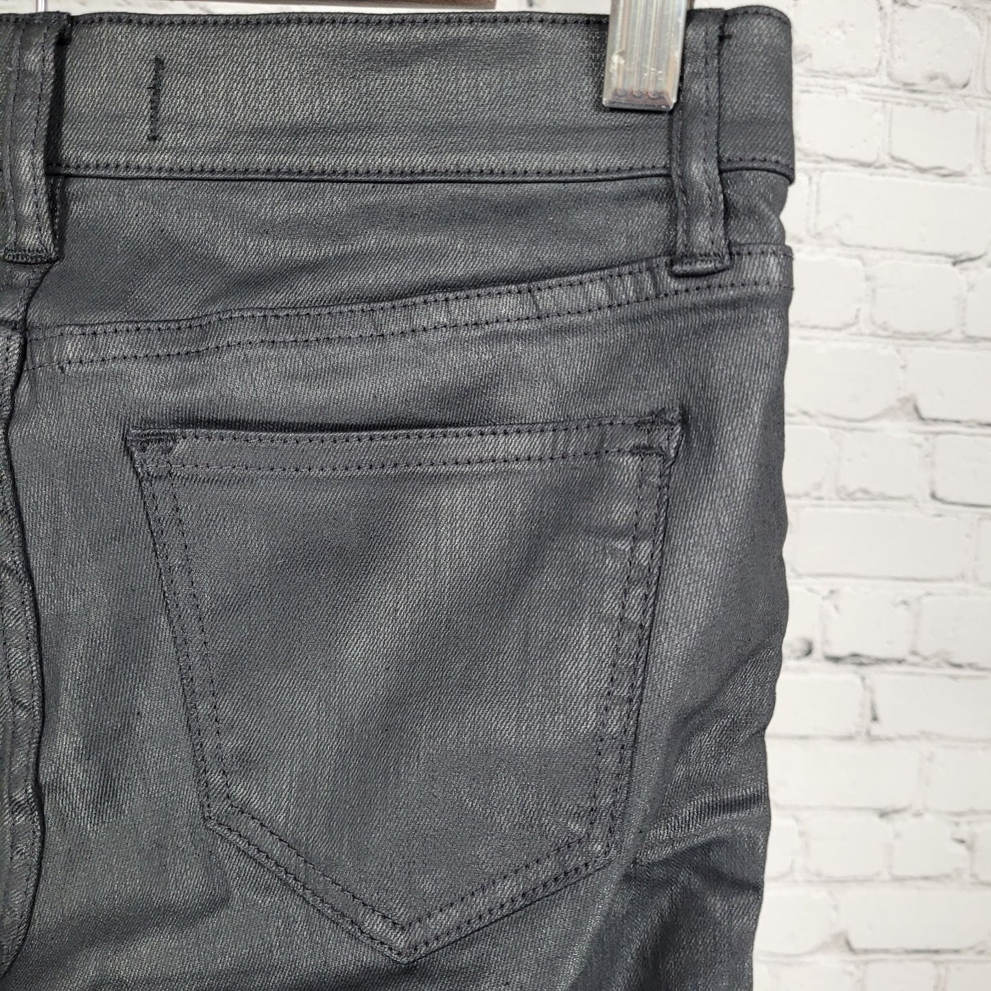 Madewell Black Waxed Skinny Skinny Moto Mid Rise Ankle Zip Pants Size 27 (27x27)