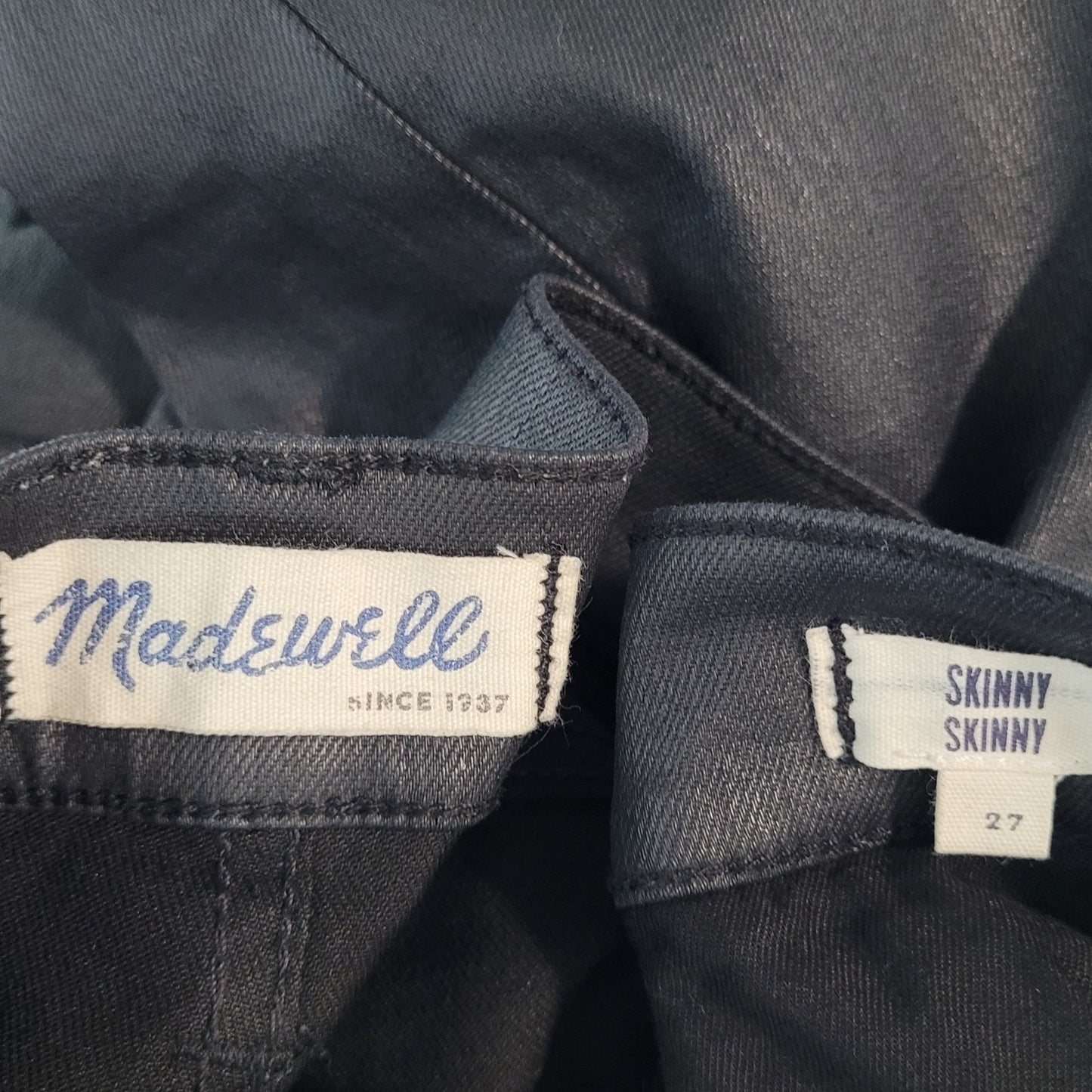 Madewell Black Waxed Skinny Skinny Moto Mid Rise Ankle Zip Pants Size 27 (27x27)