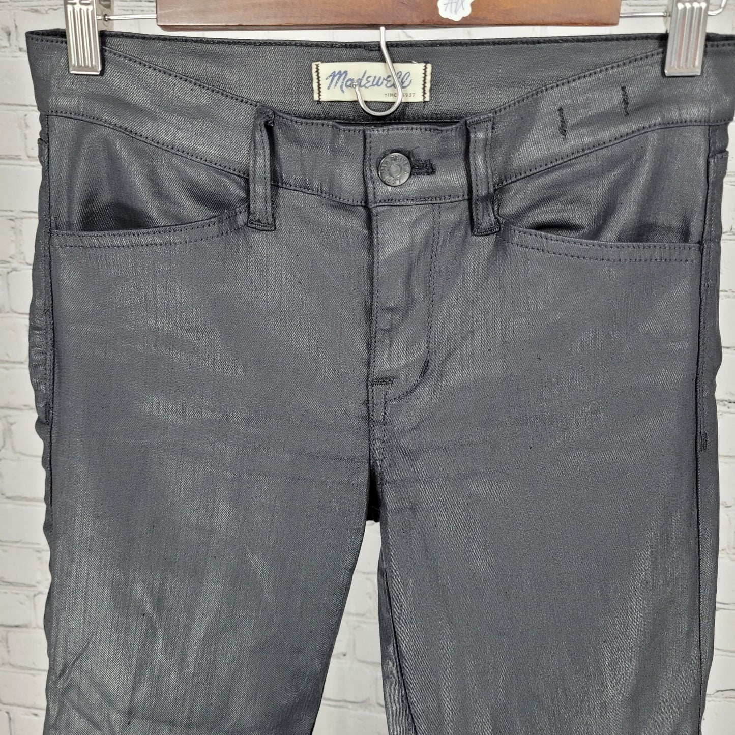 Madewell Black Waxed Skinny Skinny Moto Mid Rise Ankle Zip Pants Size 27 (27x27)