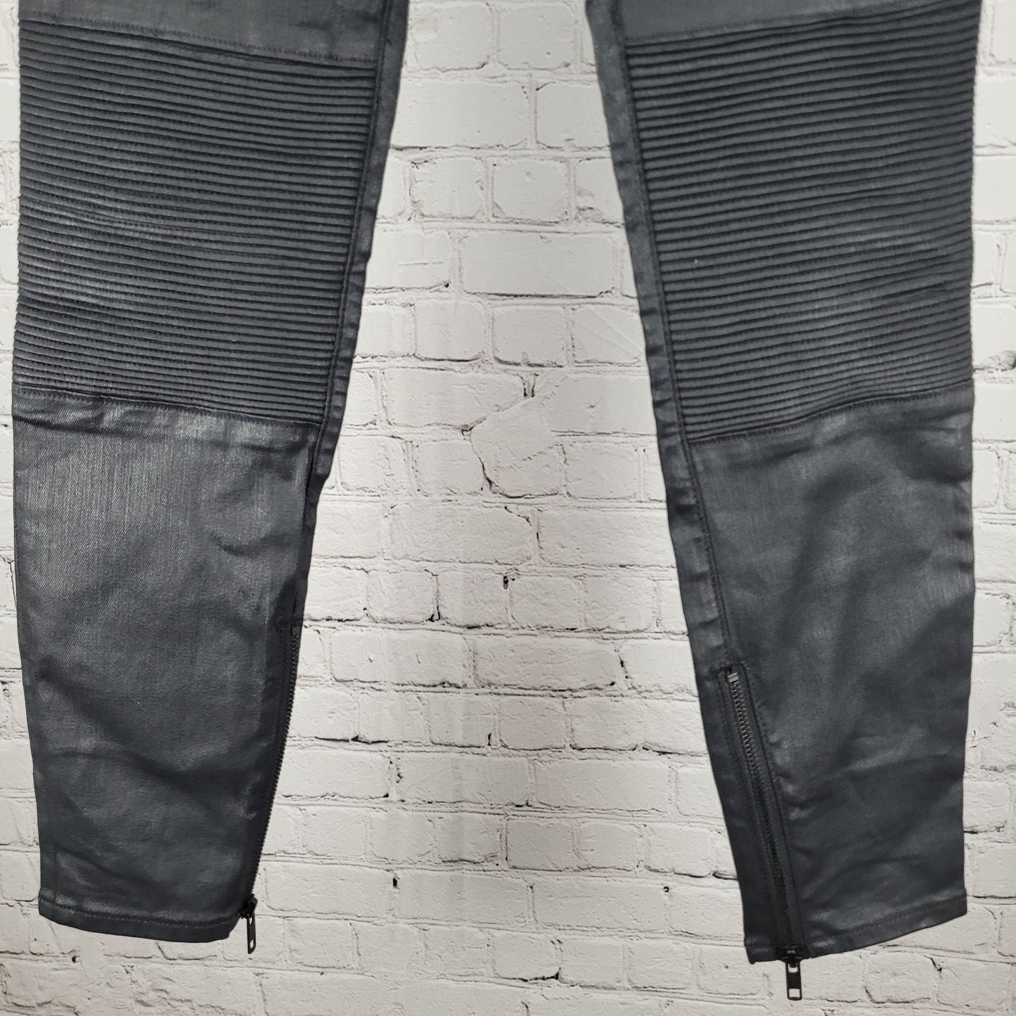 Madewell Black Waxed Skinny Skinny Moto Mid Rise Ankle Zip Pants Size 27 (27x27)