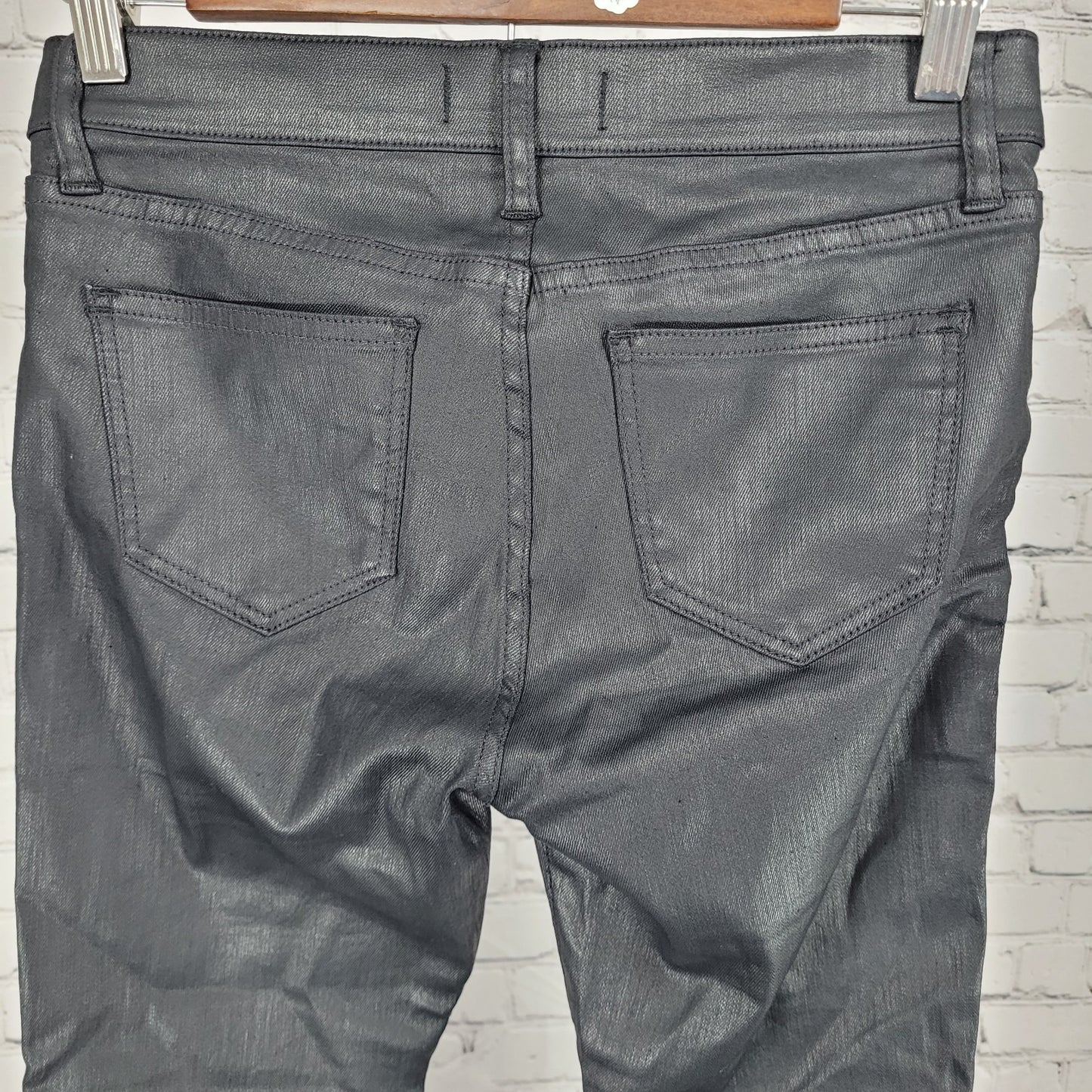 Madewell Black Waxed Skinny Skinny Moto Mid Rise Ankle Zip Pants Size 27 (27x27)