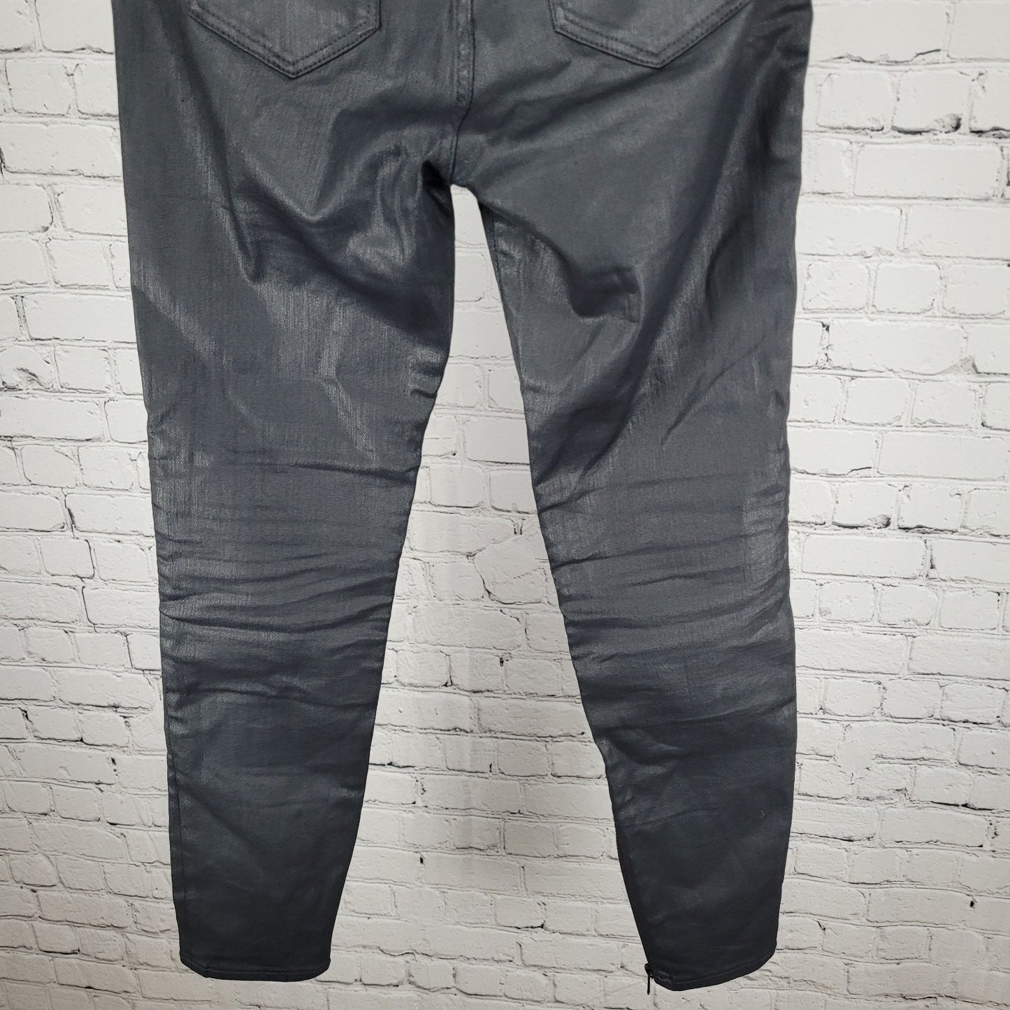 Madewell Black Waxed Skinny Skinny Moto Mid Rise Ankle Zip Pants Size 27 (27x27)