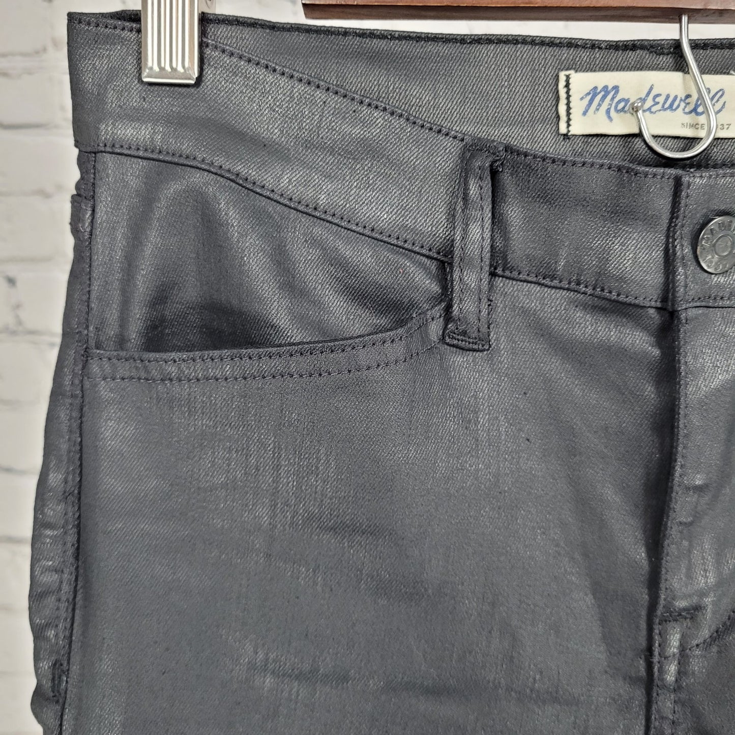 Madewell Black Waxed Skinny Skinny Moto Mid Rise Ankle Zip Pants Size 27 (27x27)