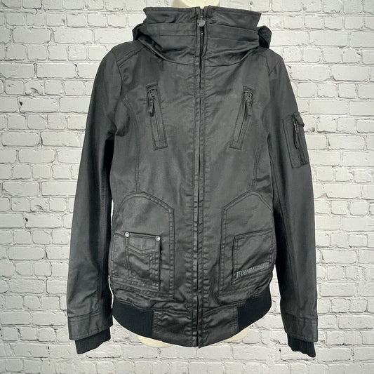 Tom Tailor Denim Black Hamburg 008 Motorcycle Jacket Multi Pocketed Size Medium