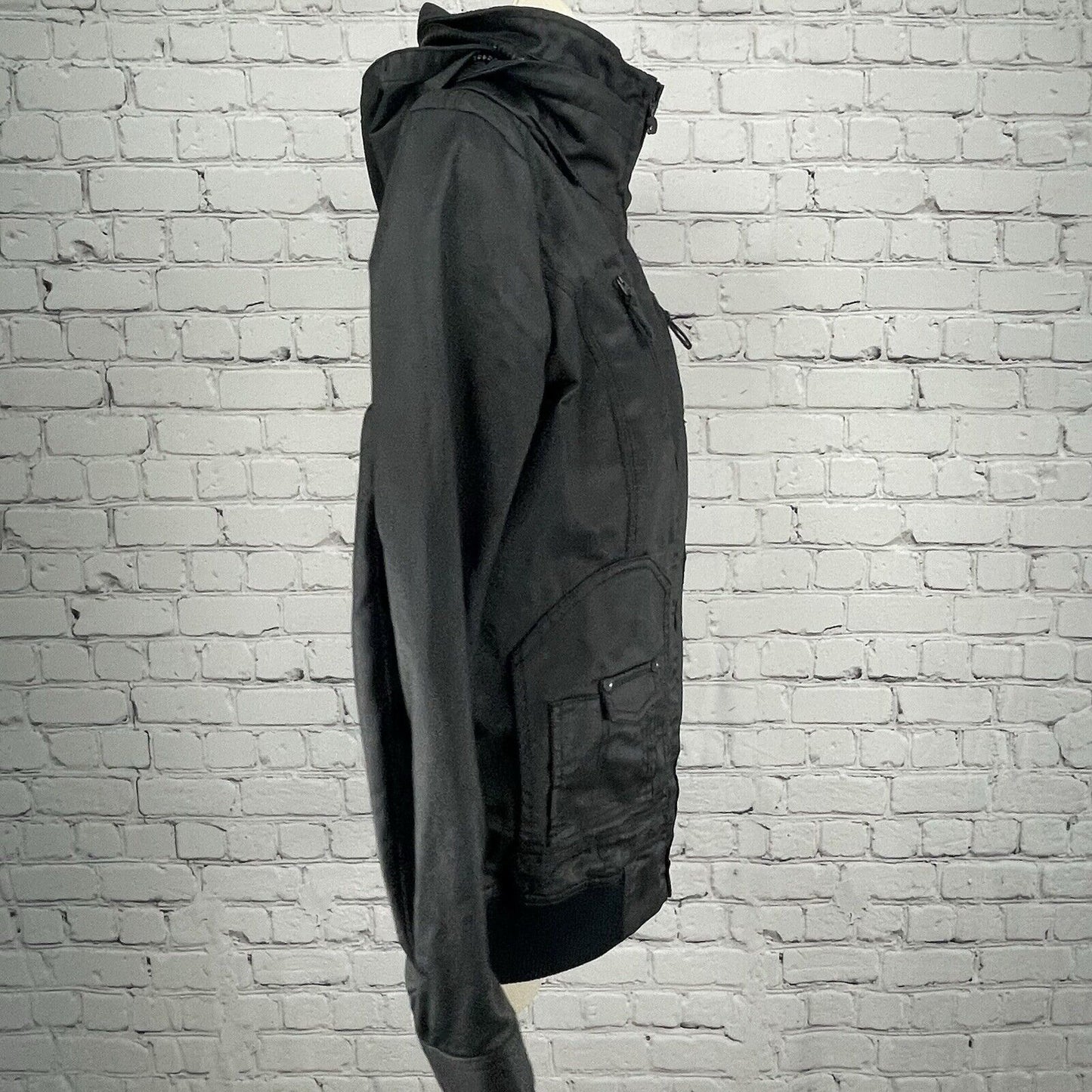Tom Tailor Denim Black Hamburg 008 Motorcycle Jacket Multi Pocketed Size Medium