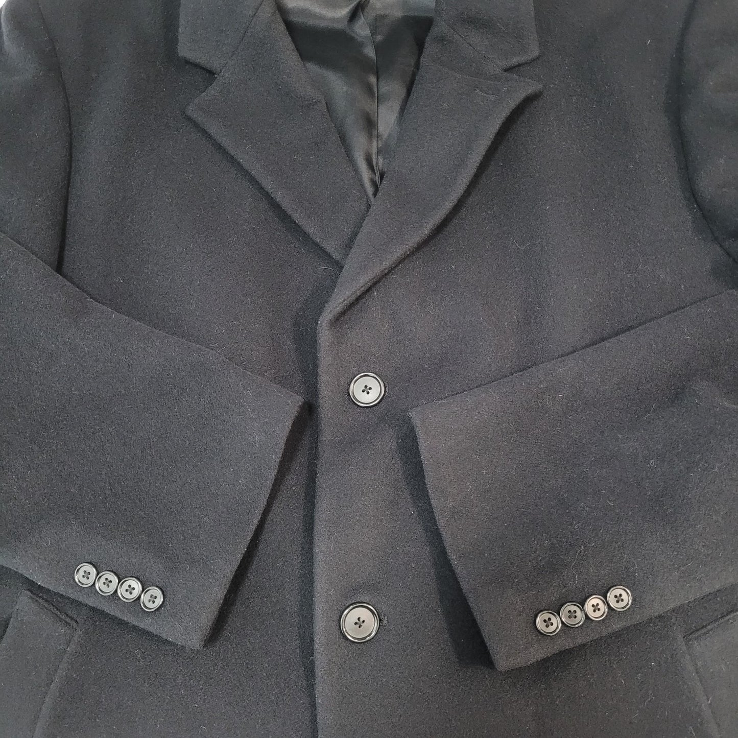Jos A Bank Black Wool & Cashmere Buttoned Lined Inner Pockets Coat Size 44L