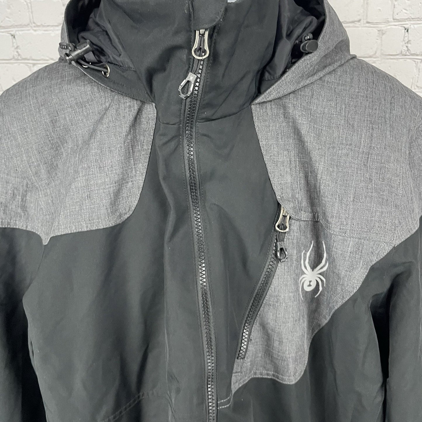 Spyder Black Thinsulate Insulated Double Zipped Hooded Jacket Pockets Size XL