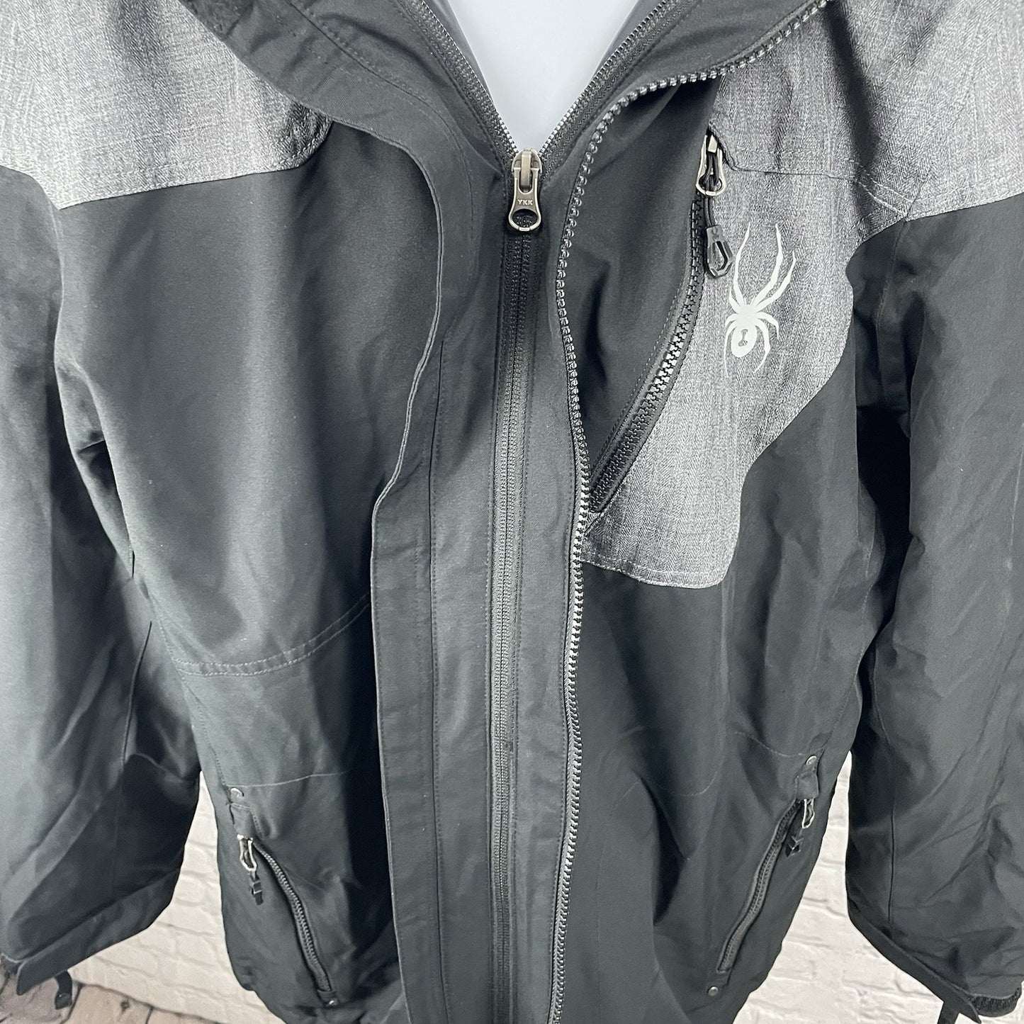Spyder Black Thinsulate Insulated Double Zipped Hooded Jacket Pockets Size XL