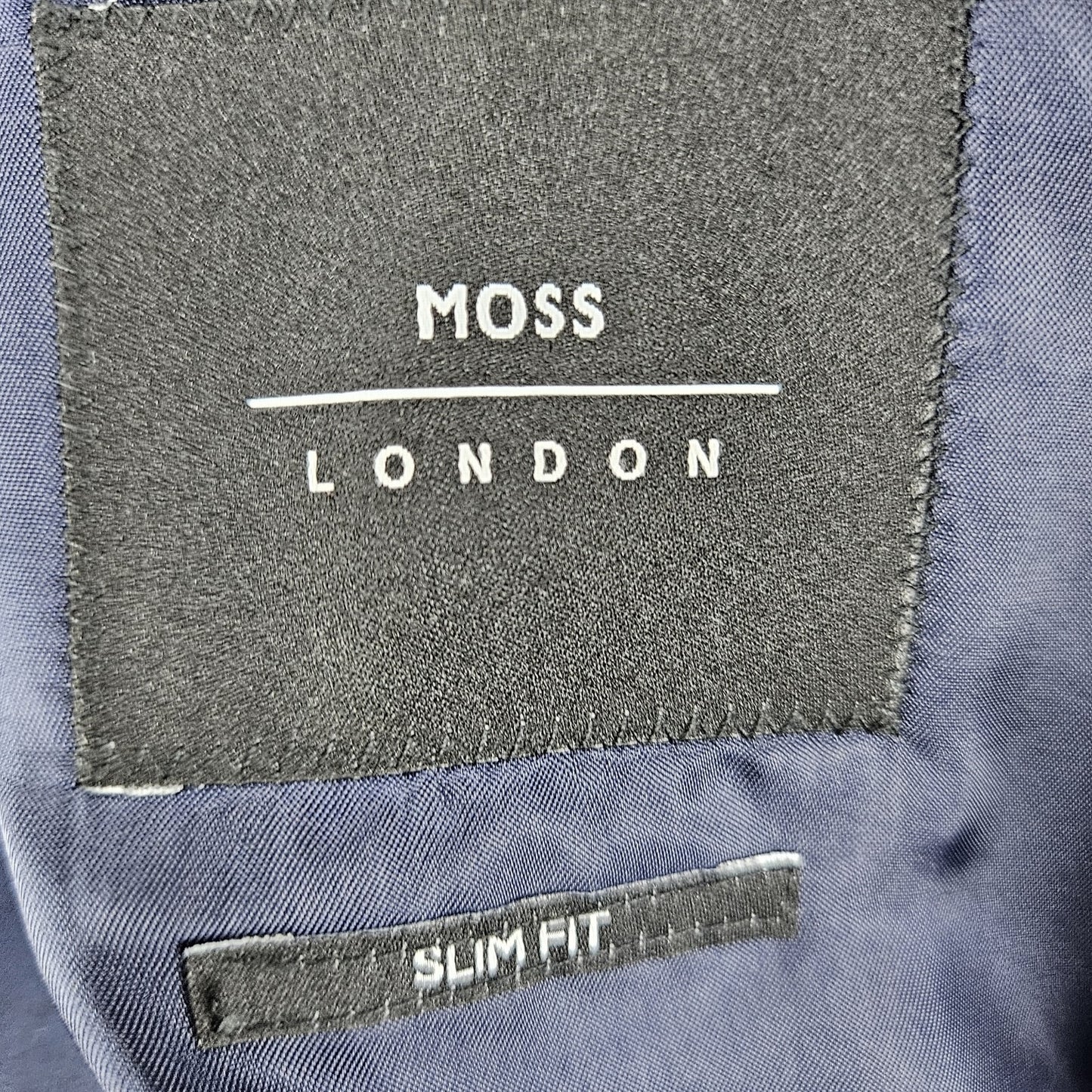 Moss London Navy Slim Fit V2 2 Button Double Vented Notch Blazer Sport Coat 36S