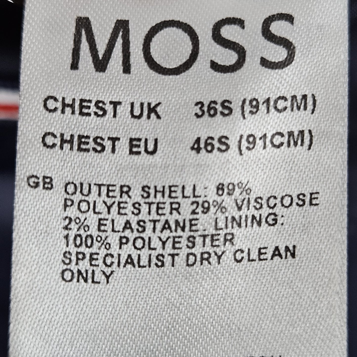 Moss London Navy Slim Fit V2 2 Button Double Vented Notch Blazer Sport Coat 36S