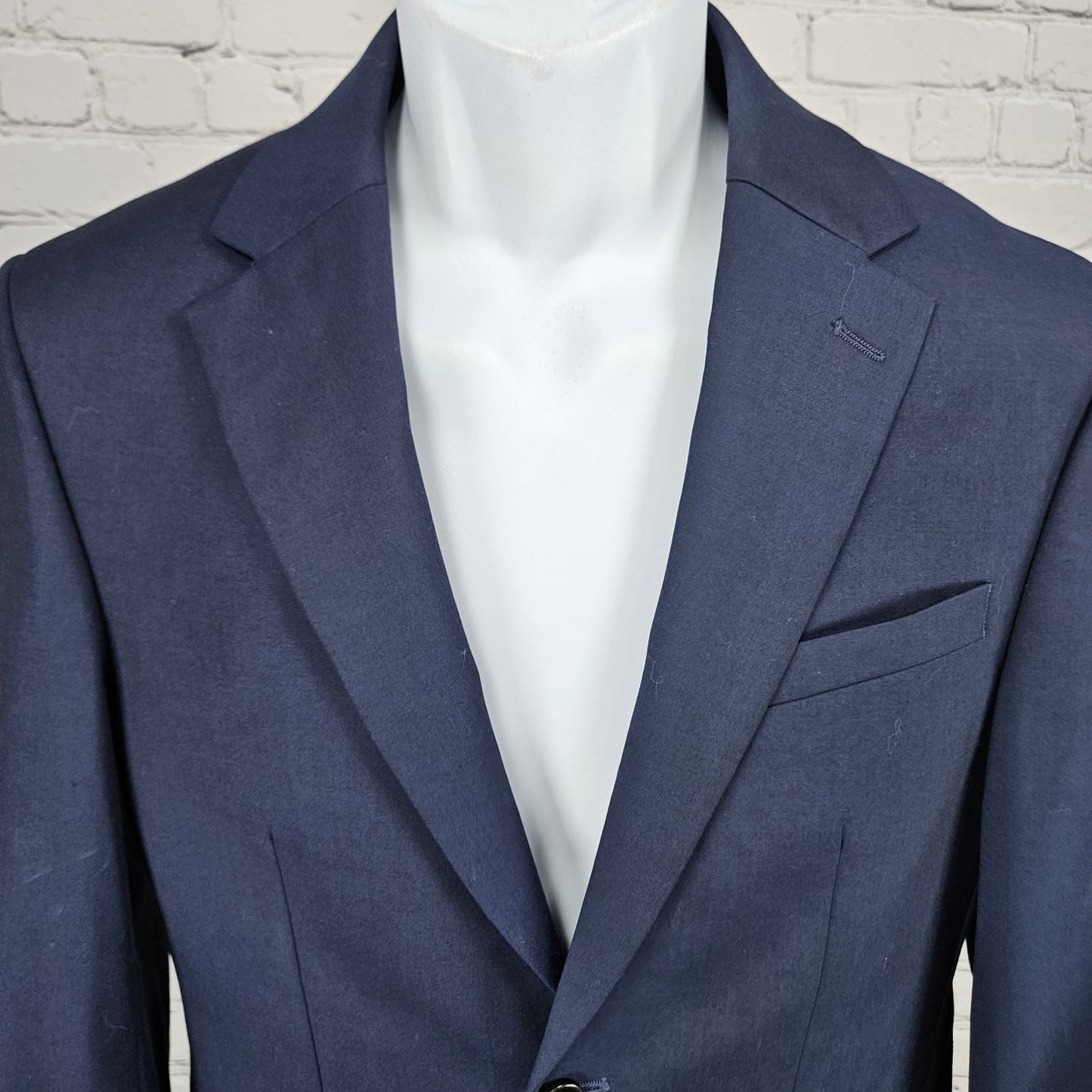Moss London Navy Slim Fit V2 2 Button Double Vented Notch Blazer Sport Coat 36S