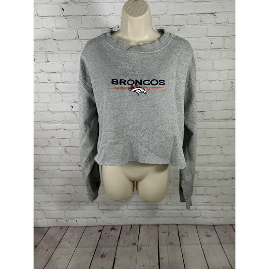 Majestic Denver Broncos Gray Raw Hem Cropped Pullover Sweatshirt Women’s L