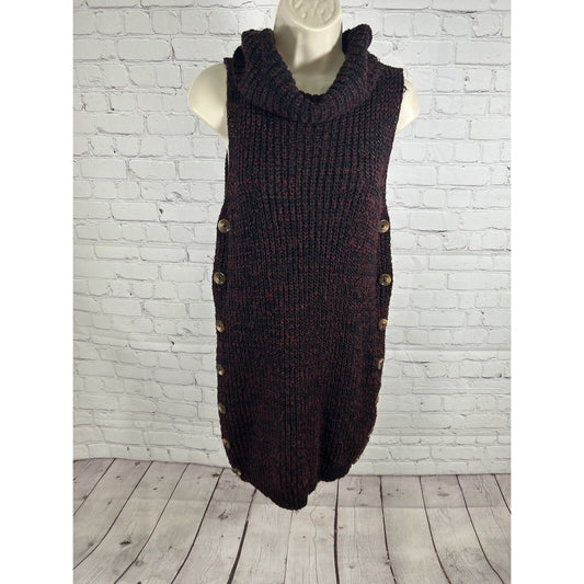 Urban Outfitters Black Maroon Button Sides Sleeveless Cowl Neck Sweater Dress M