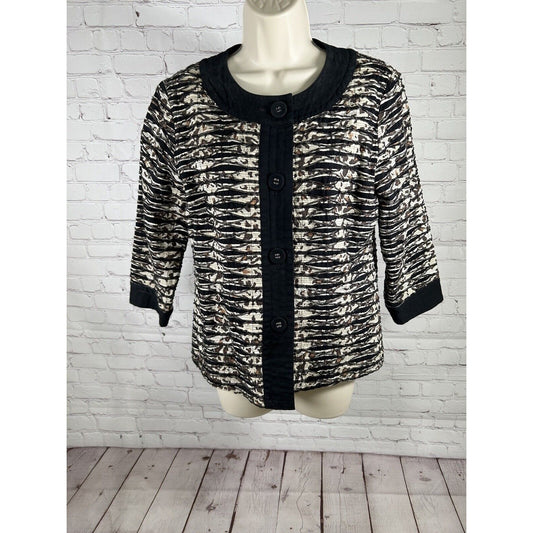 Chico's Button Up Cheetah Print 100% Cotton 3/4 Sleeve Women’s Jacket Size XS