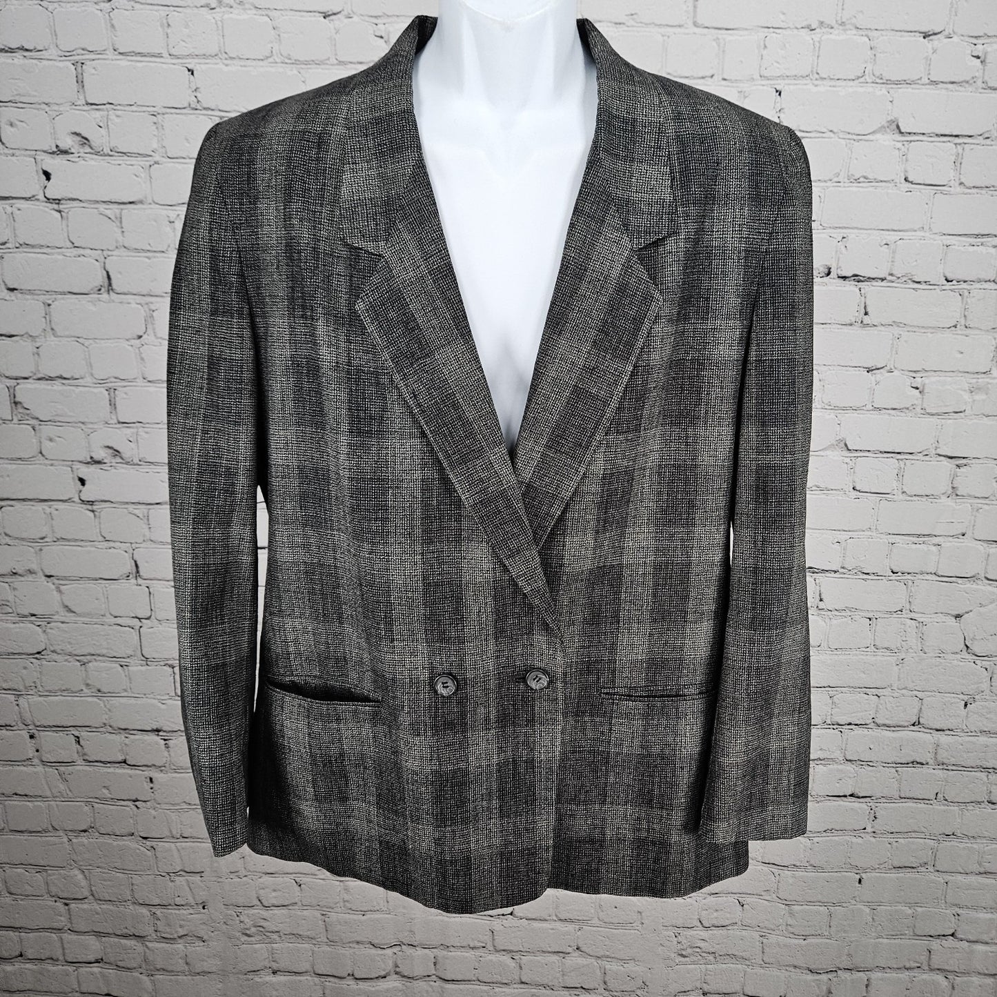 VTG Mark Shale Grey Check Double Breasted Notch Blazer Sport Coat USA 42