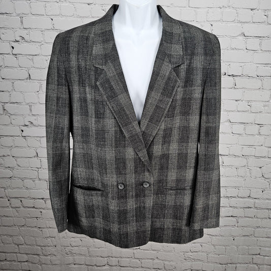 VTG Mark Shale Grey Check Double Breasted Notch Blazer Sport Coat USA 42