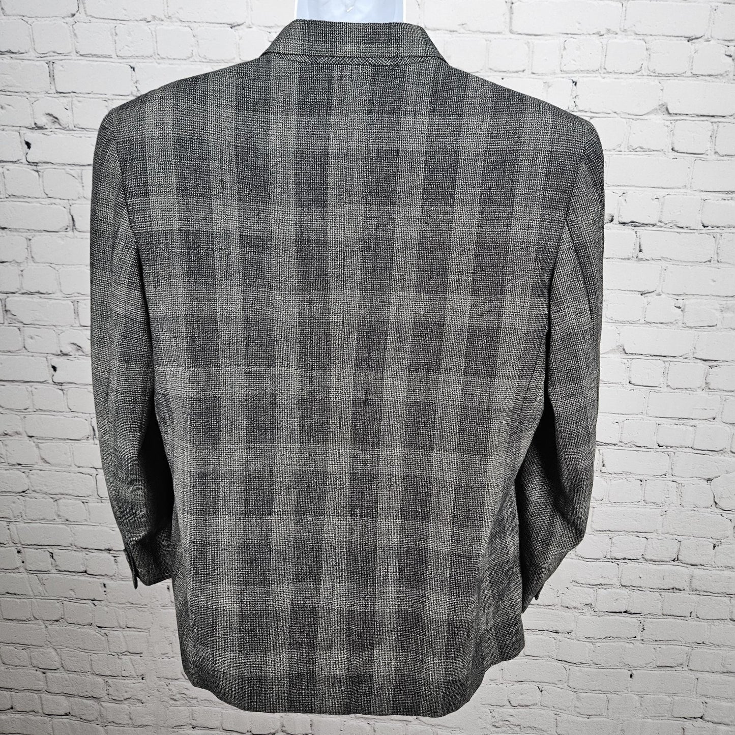 VTG Mark Shale Grey Check Double Breasted Notch Blazer Sport Coat USA 42