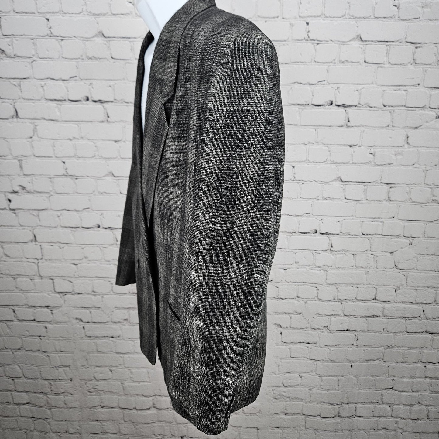 VTG Mark Shale Grey Check Double Breasted Notch Blazer Sport Coat USA 42