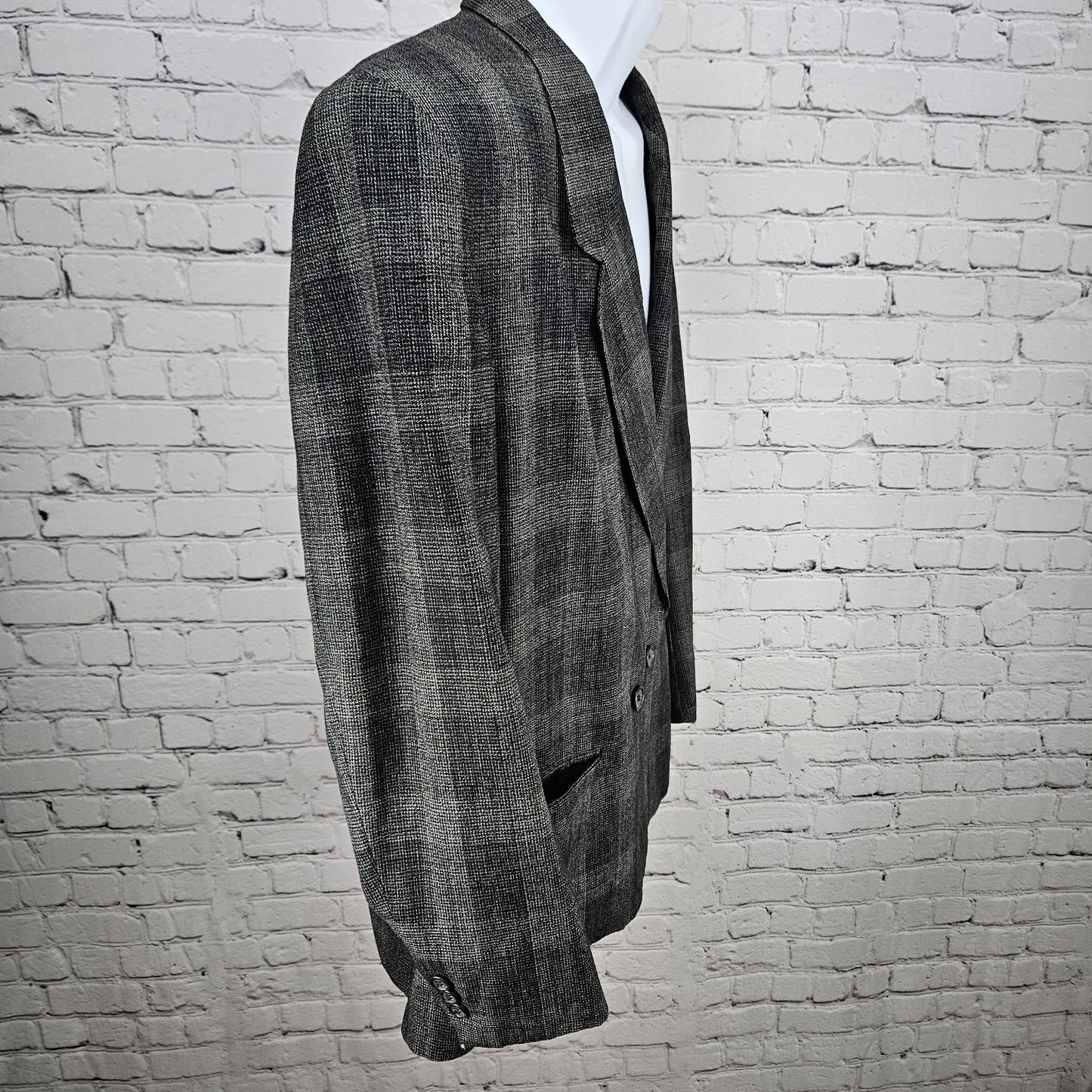 VTG Mark Shale Grey Check Double Breasted Notch Blazer Sport Coat USA 42