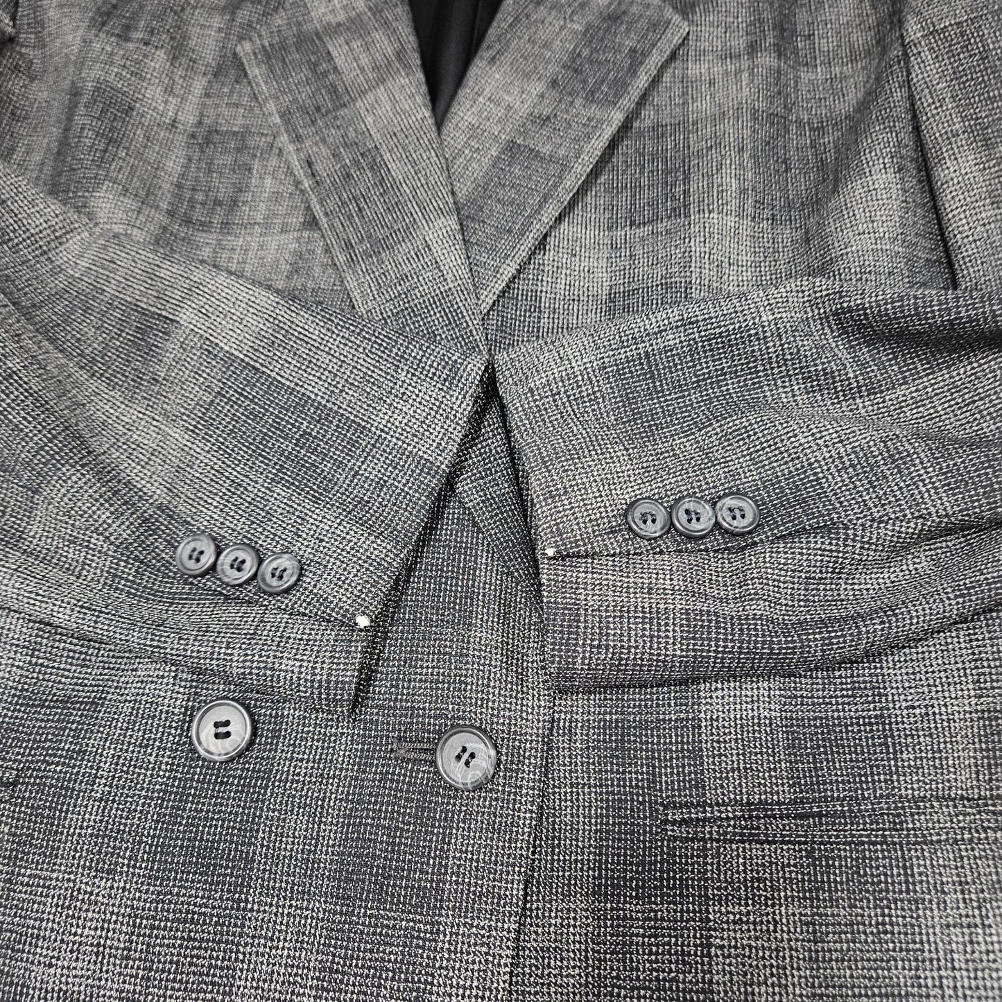 VTG Mark Shale Grey Check Double Breasted Notch Blazer Sport Coat USA 42