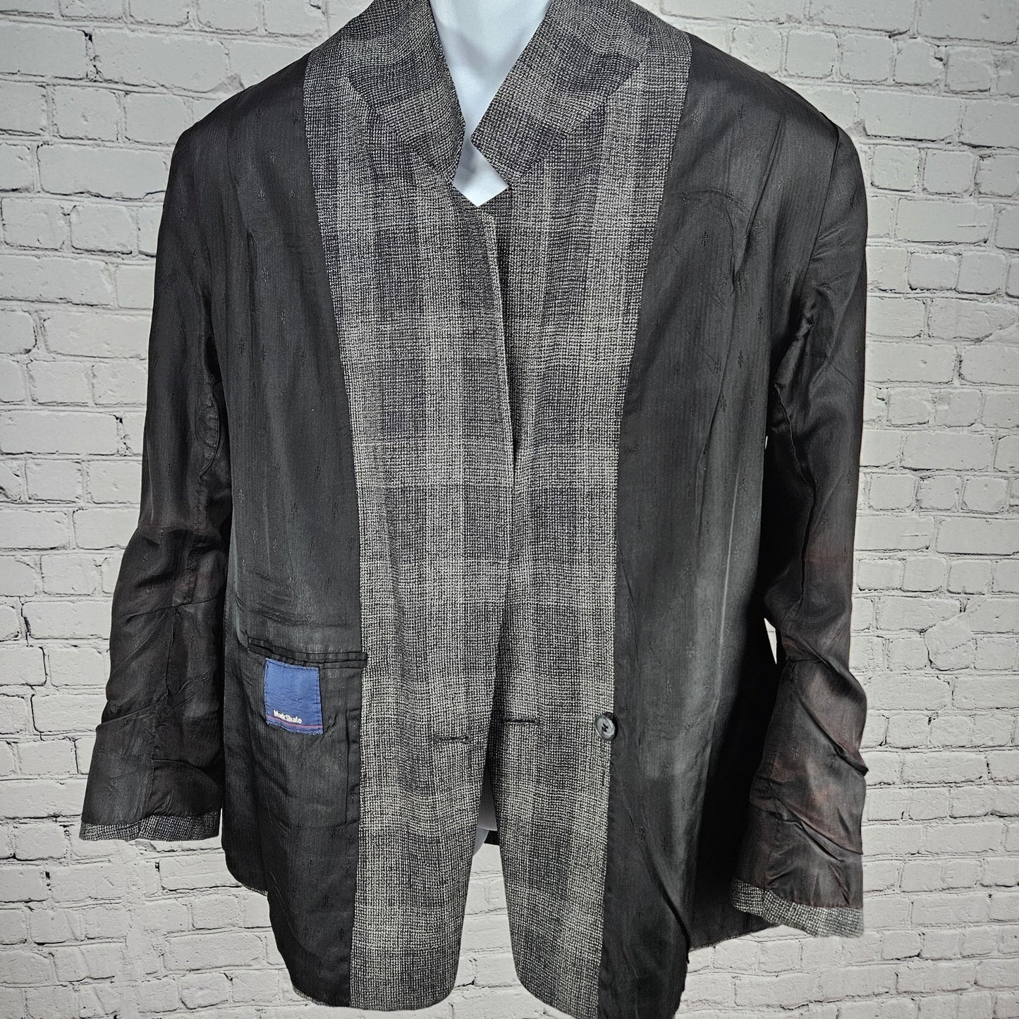 VTG Mark Shale Grey Check Double Breasted Notch Blazer Sport Coat USA 42