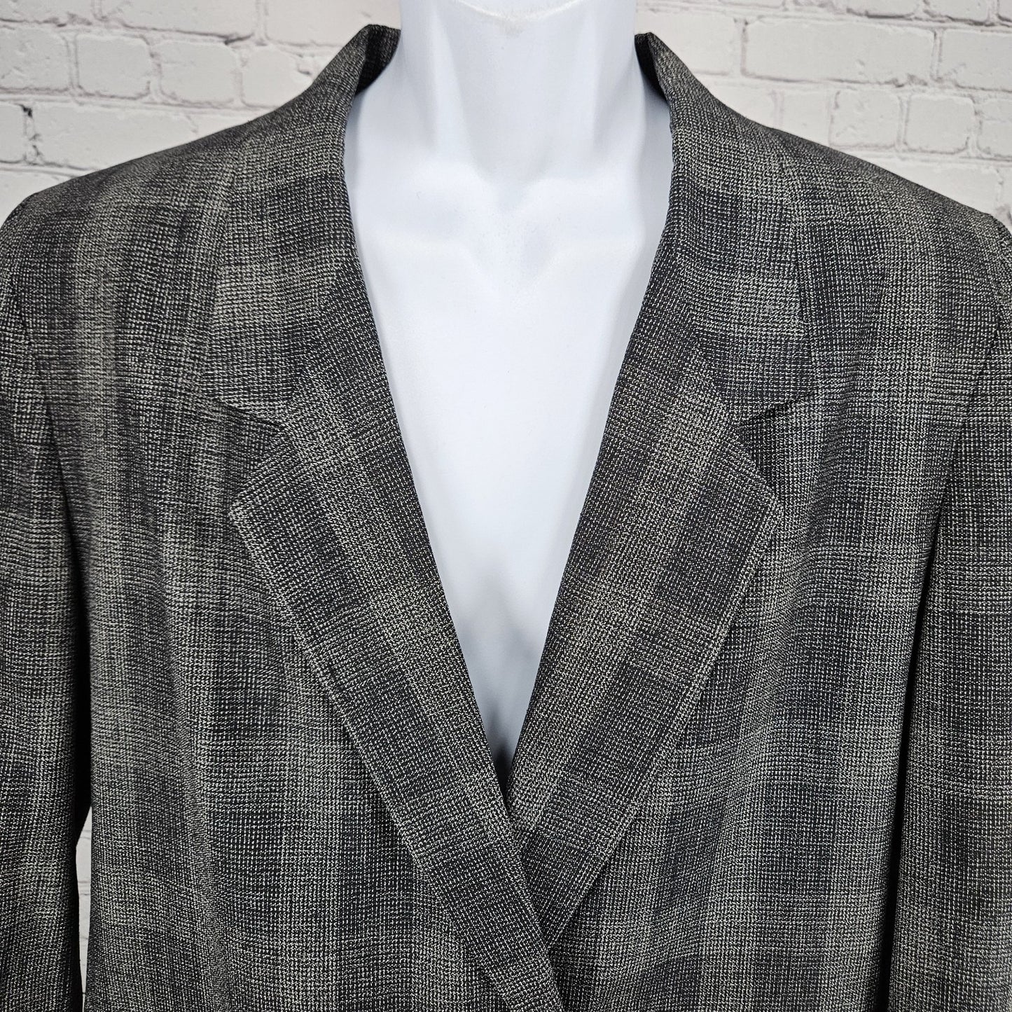 VTG Mark Shale Grey Check Double Breasted Notch Blazer Sport Coat USA 42