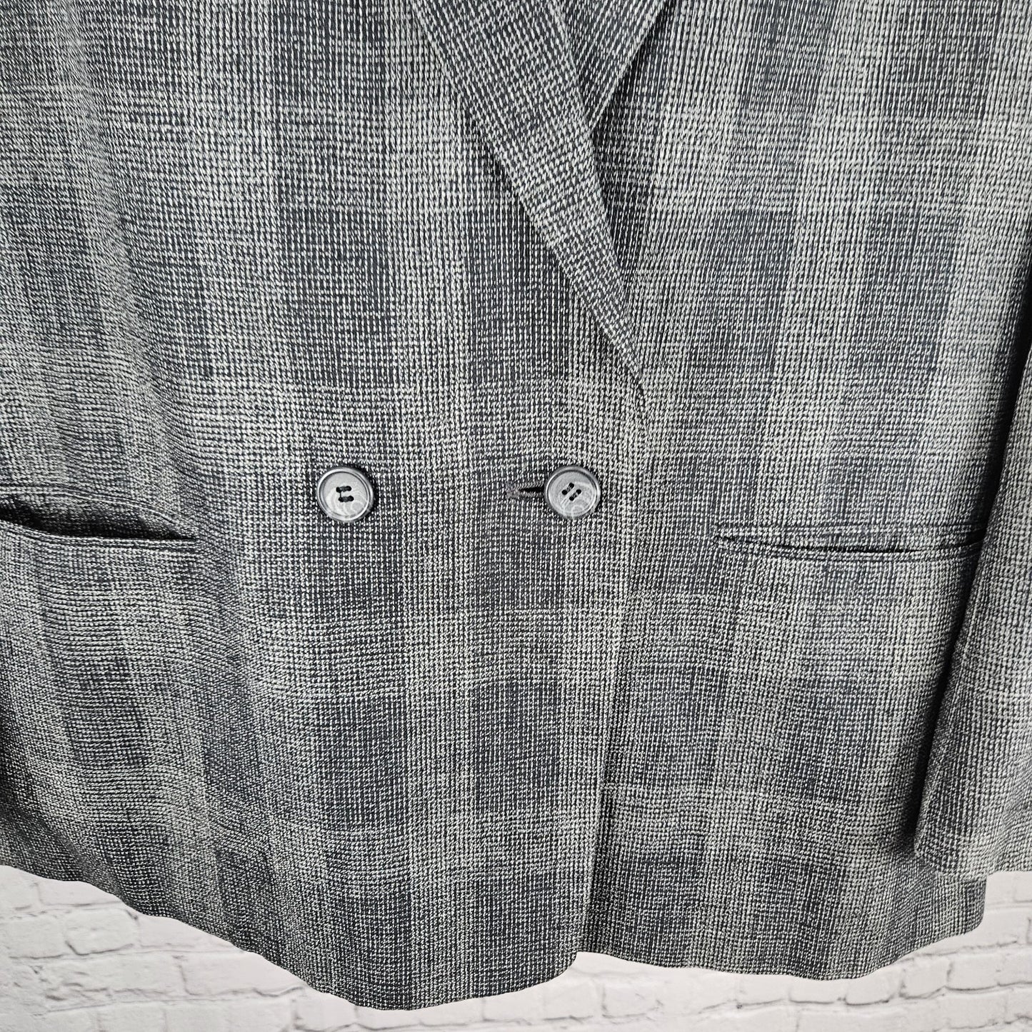 VTG Mark Shale Grey Check Double Breasted Notch Blazer Sport Coat USA 42