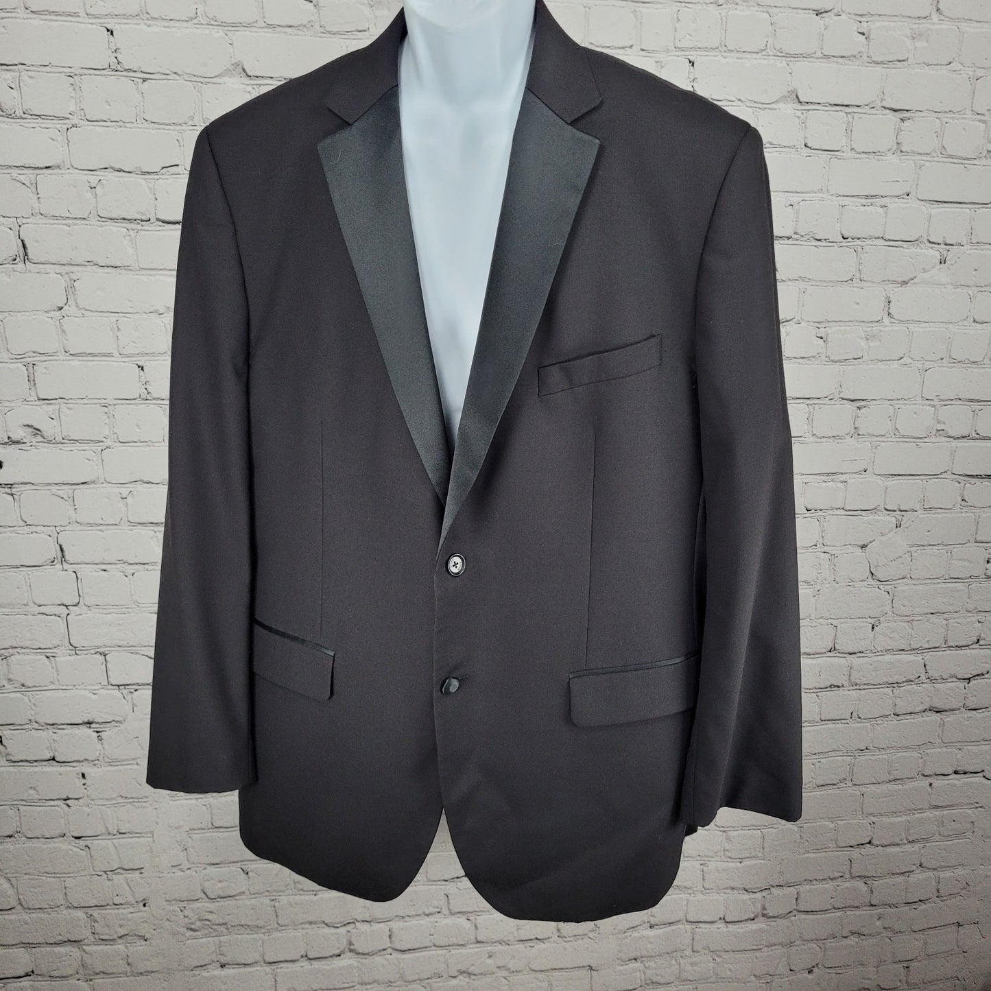 Pronto Uomo Black 100% Wool 2 Button Satin Notch Tuxedo Blazer Suit Jacket 46L